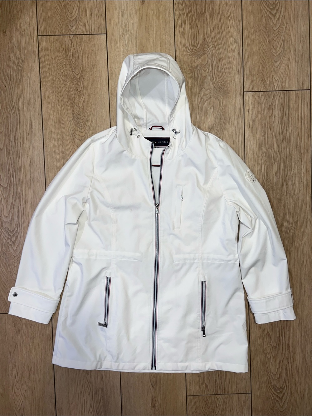 Tommy Hilfiger White Jacket with Navy Logo Patch